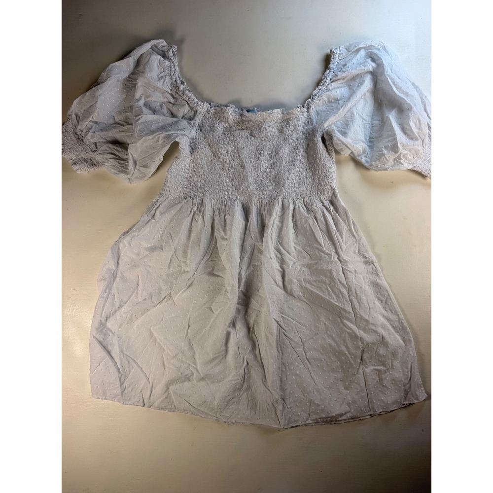Hill House Top Women M White Cottagecore Smocked Swiss Dot Puff Sleeve Blouse